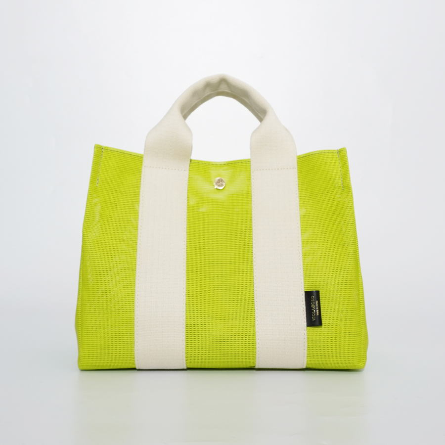 HERMES Bora Bora PM Tote Bag Canvas White x yellow